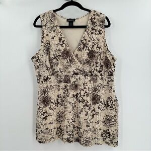 Lane Bryant Sleeveless Lace Babydoll Cream/Brown V-Neck Lined Top Plus Sz 18/20